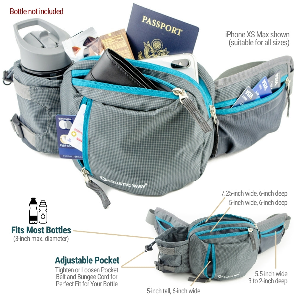 WATERFLY Hiking Waist Bag Fanny pack with Water Bottle Holder for