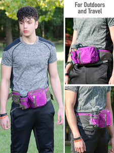 Fanny Pack Waist Bag with Water Bottle Holder for Hiking, Walking, Travel, Biking (Purple)
